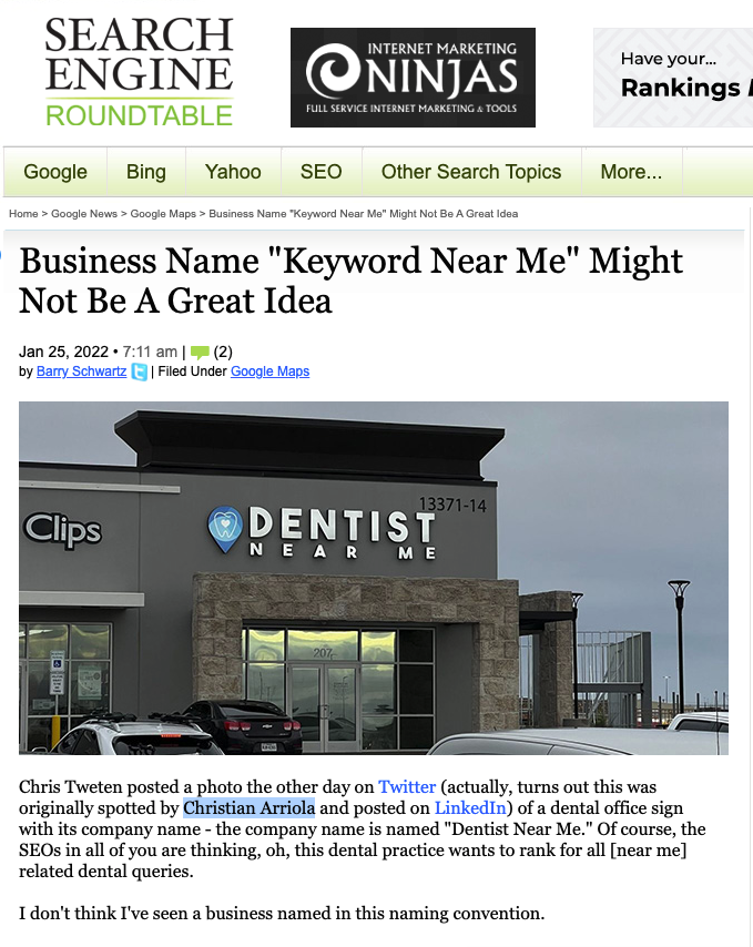 Business Name Keyword Near Me Might Not Be A Great Idea SE Round Table 