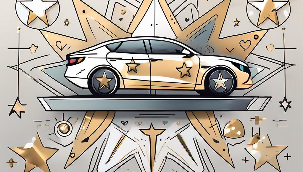 A sleek car parked on a shiny golden star