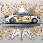 A sleek car parked on a shiny golden star